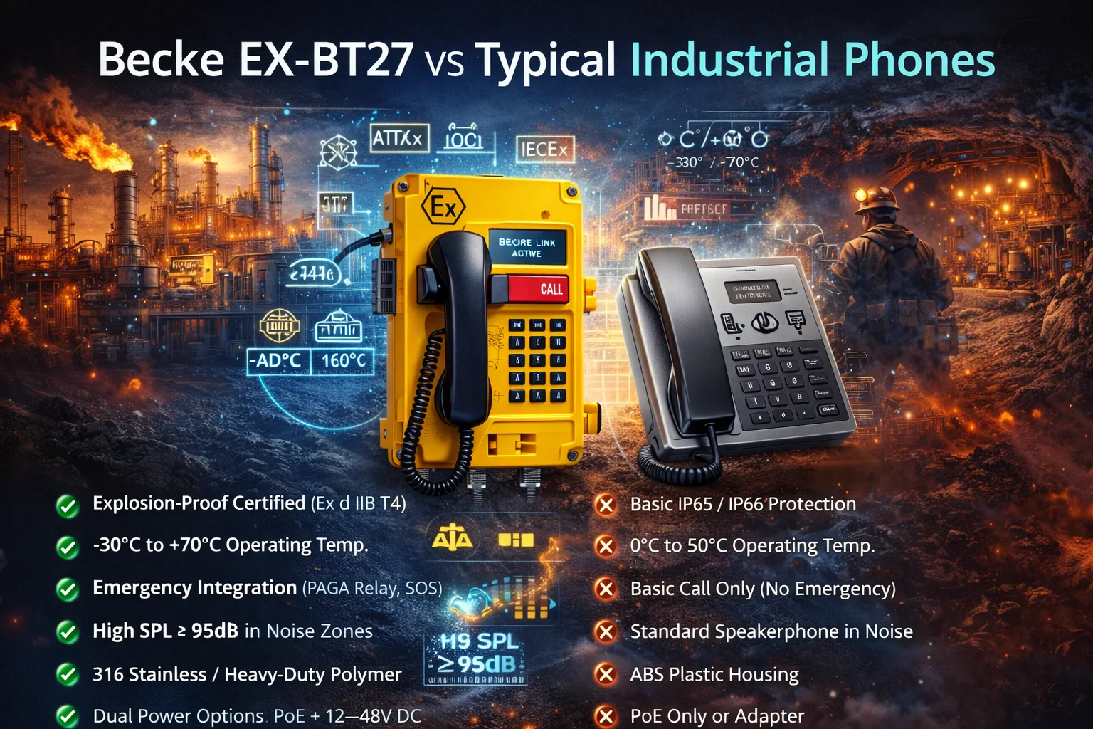 ¿Cómo se compara el Becke EX-BT27 con otros teléfonos industriales?