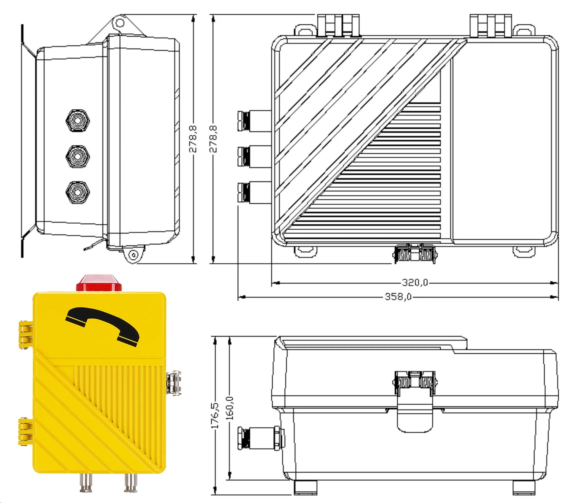 Dimensiones de instalación del teléfono a prueba de explosiones