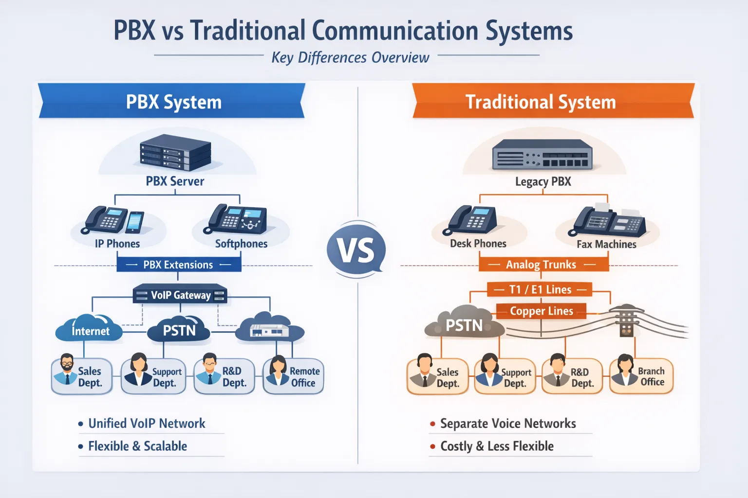 Diferencias clave entre PBX y los sistemas de comunicación tradicionales