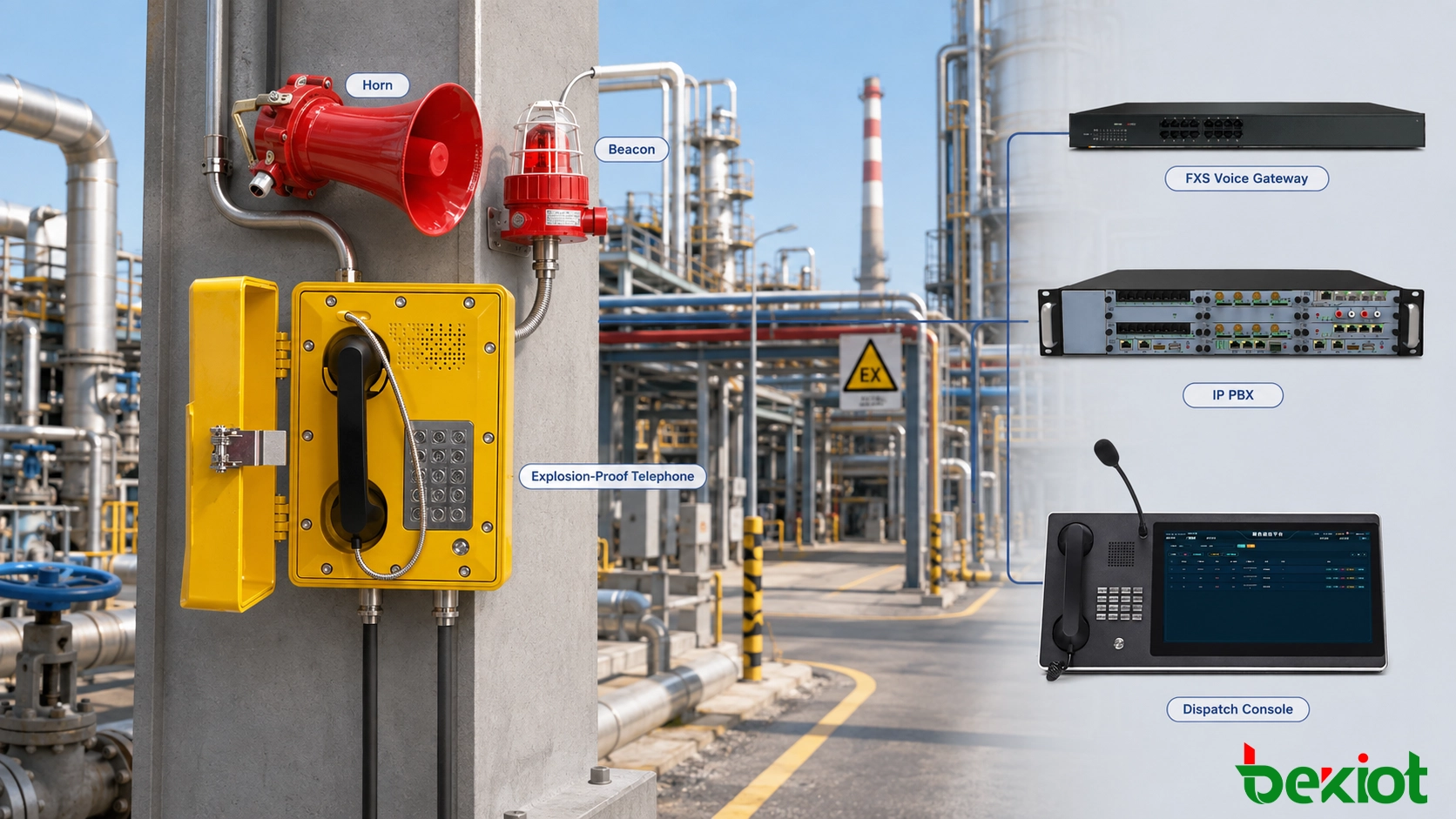 Teléfono a prueba de explosiones instalado en un área peligrosa petroquímica