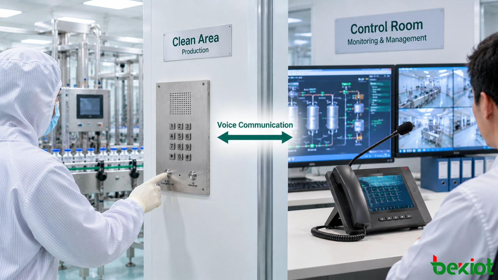 Teléfono para sala blanca que conecta áreas de producción controladas con la sala de control